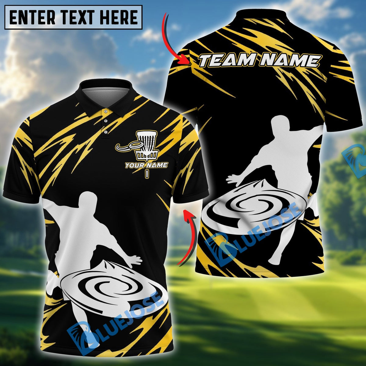 BlueJose Disc Golf Power Throw Polo Personalized Name, Team Name 3D Shirt (4 Colors)