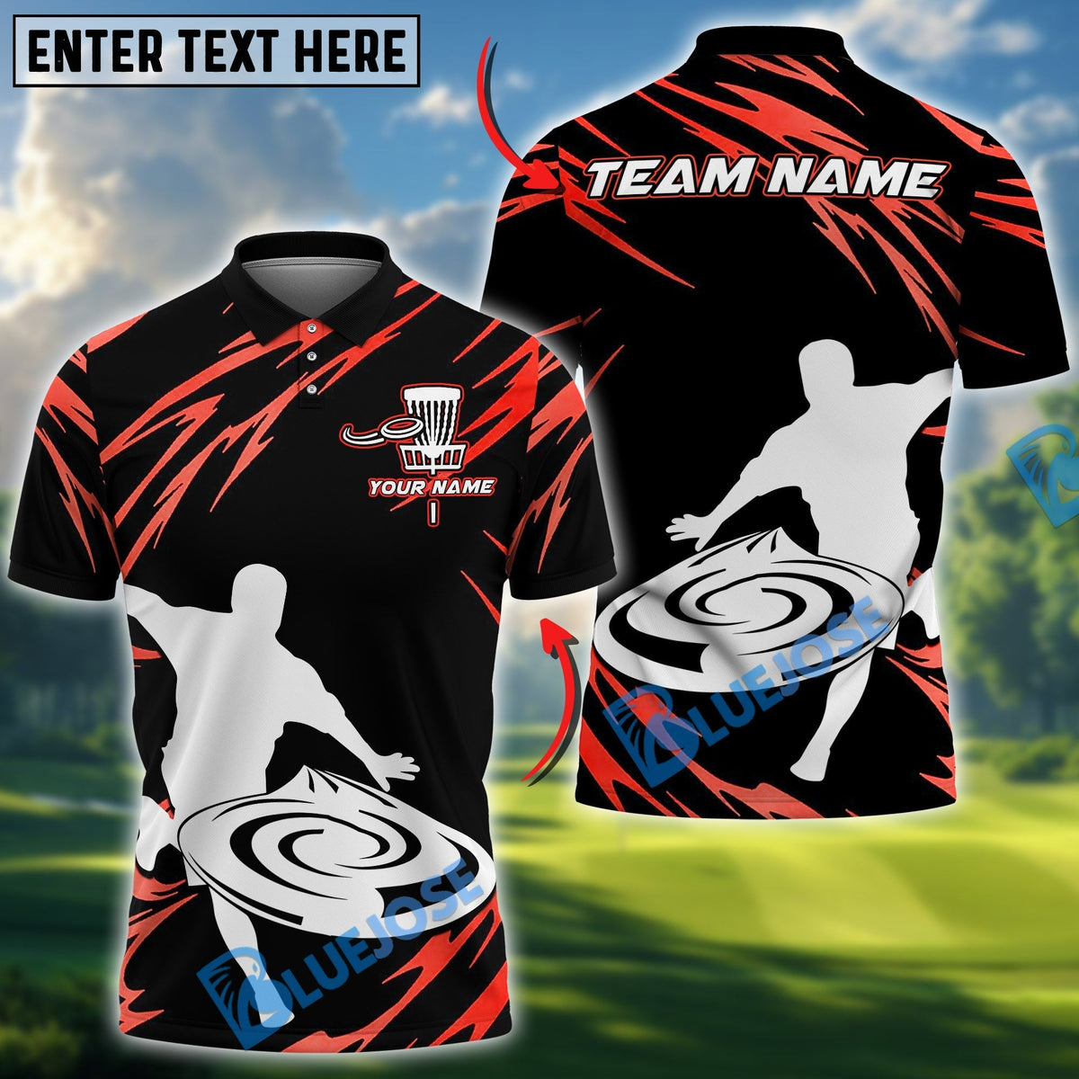 BlueJose Disc Golf Power Throw Polo Personalized Name, Team Name 3D Shirt (4 Colors)