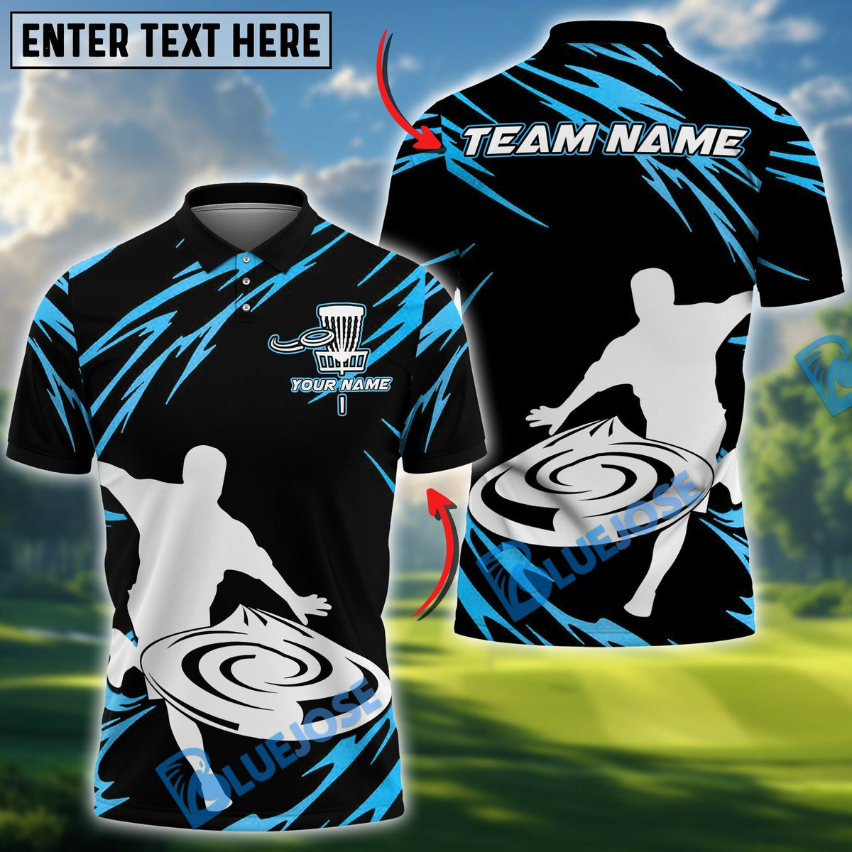 BlueJose Disc Golf Power Throw Polo Personalized Name, Team Name 3D Shirt (4 Colors)