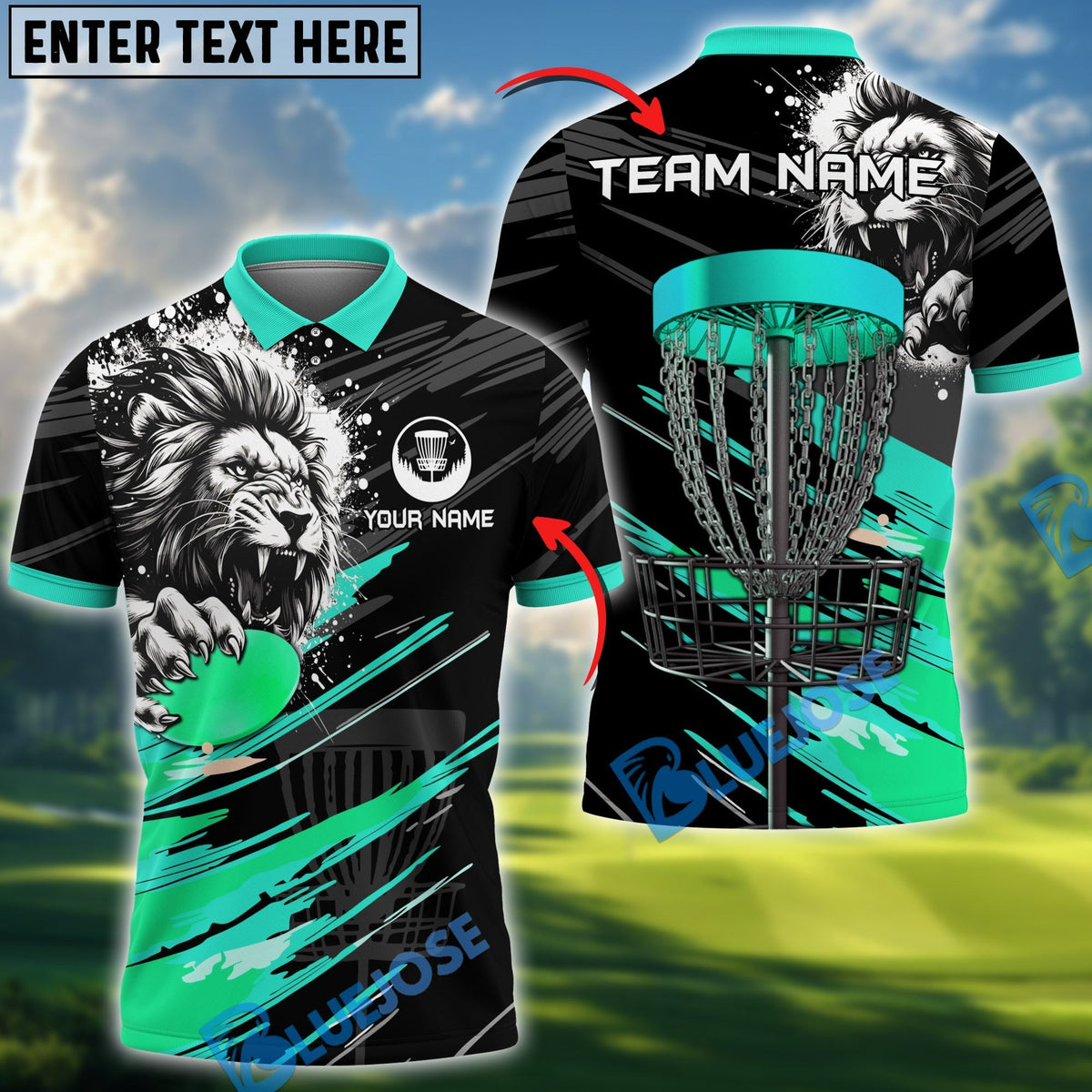 BlueJose Savage Lion Disc Golf Polo Shirt Personalized Name, Team Name 3D Shirt (4 Colors)