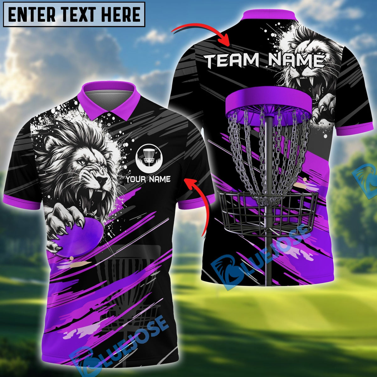 BlueJose Savage Lion Disc Golf Polo Shirt Personalized Name, Team Name 3D Shirt (4 Colors)