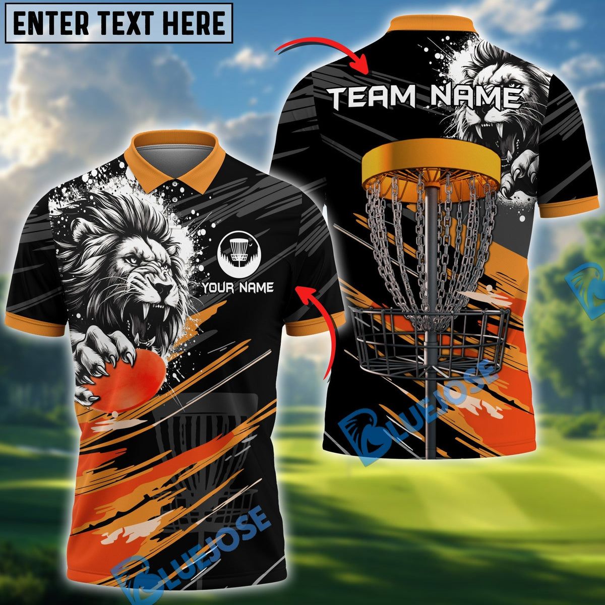 BlueJose Savage Lion Disc Golf Polo Shirt Personalized Name, Team Name 3D Shirt (4 Colors)