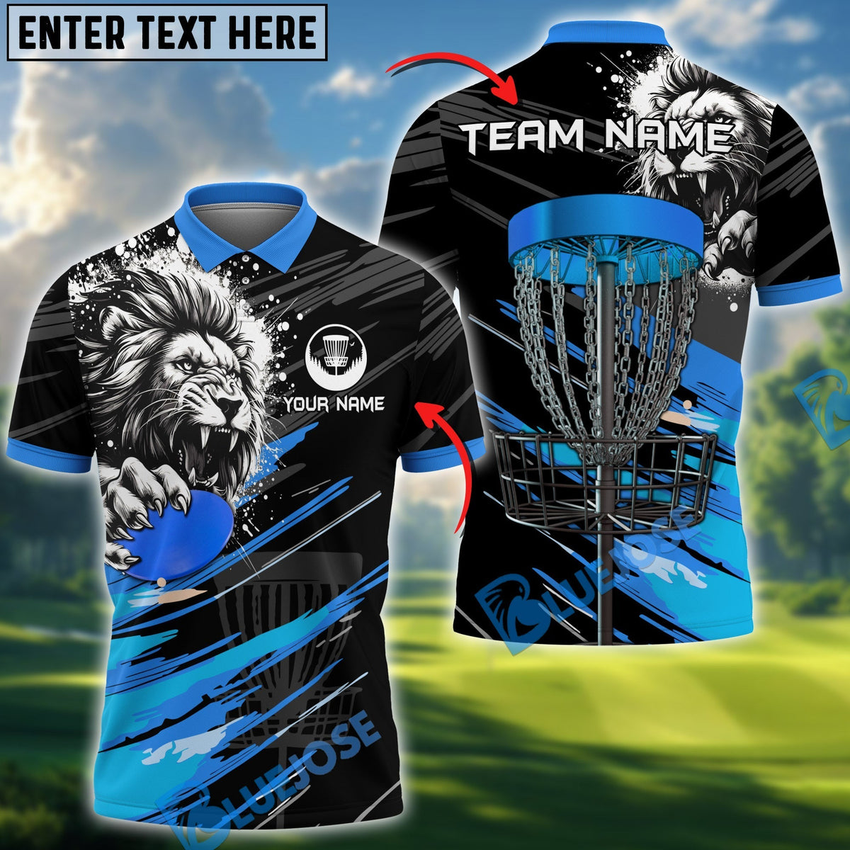 BlueJose Savage Lion Disc Golf Polo Shirt Personalized Name, Team Name 3D Shirt (4 Colors)