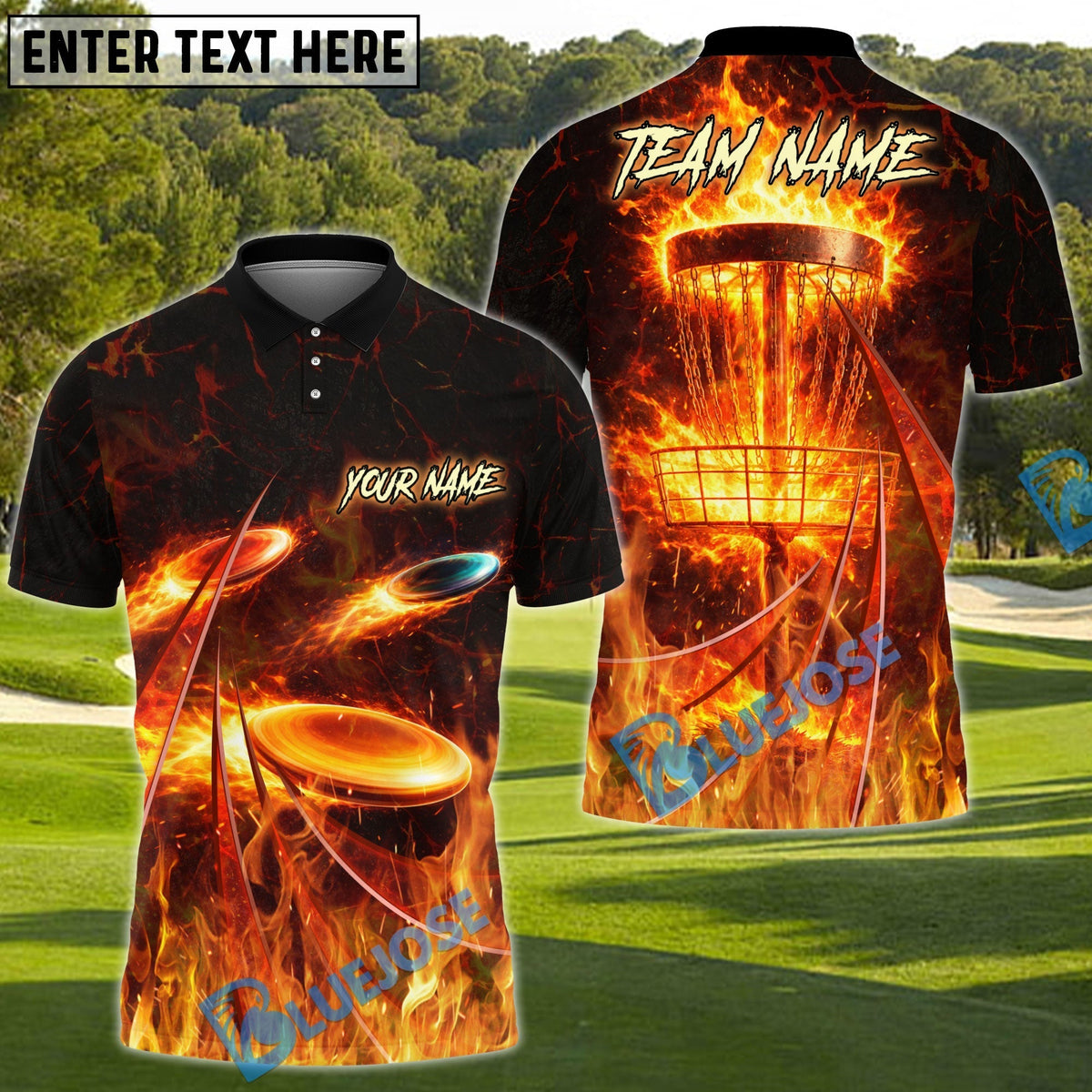 BlueJose Flame Strike Disc Golf Shirt Personalized Name, Team Name 3D Shirt (4 Colors)