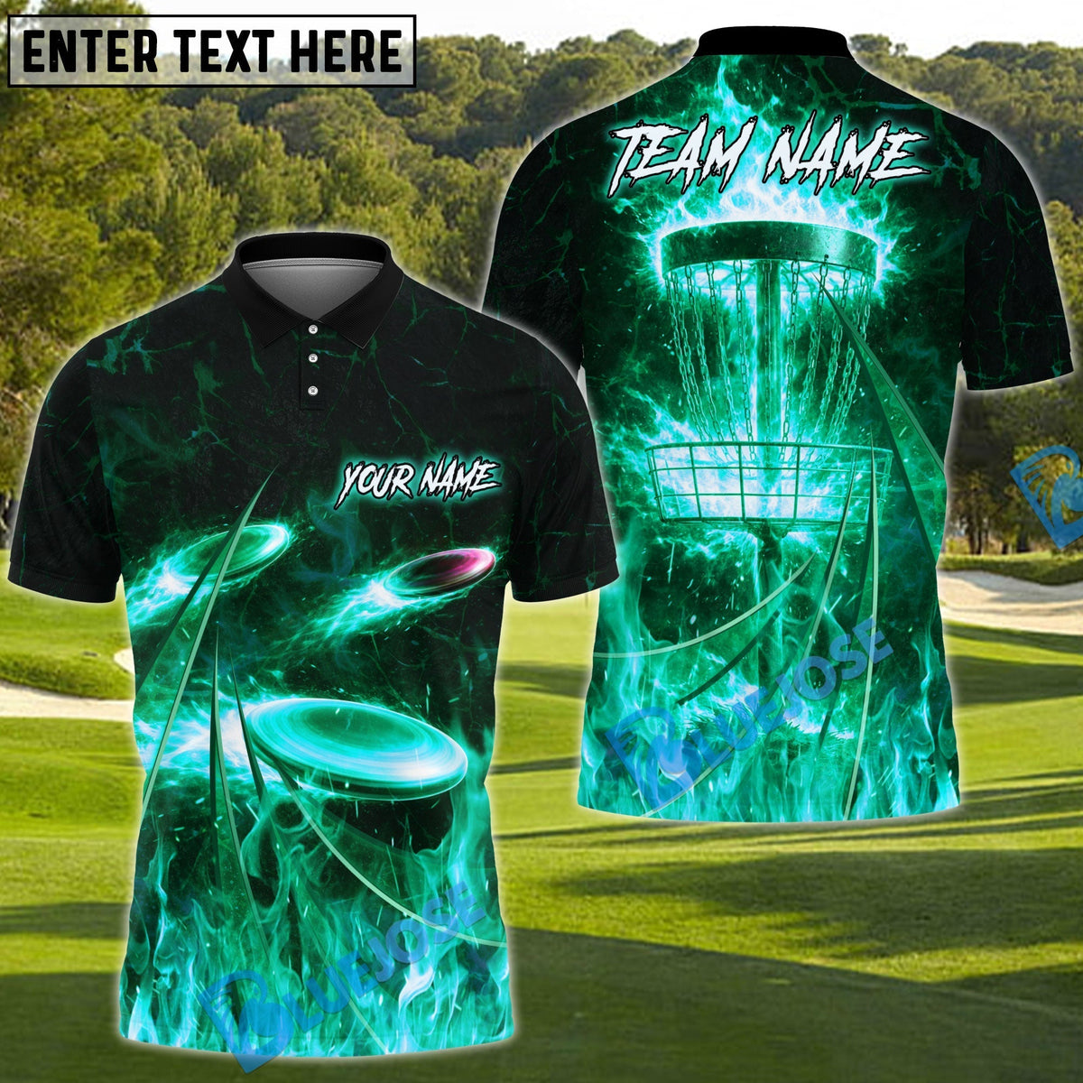 BlueJose Flame Strike Disc Golf Shirt Personalized Name, Team Name 3D Shirt (4 Colors)