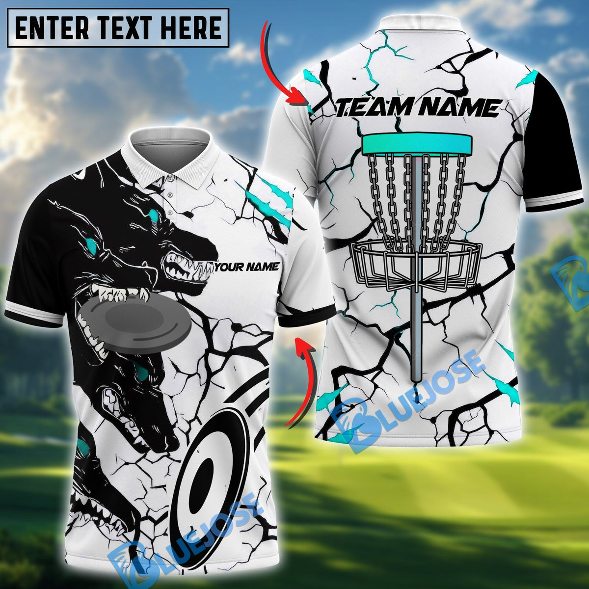 BlueJose Wolf Strike Disc Golf Polo Shirt Personalized Name, Team Name 3D Shirt (4 Colors)