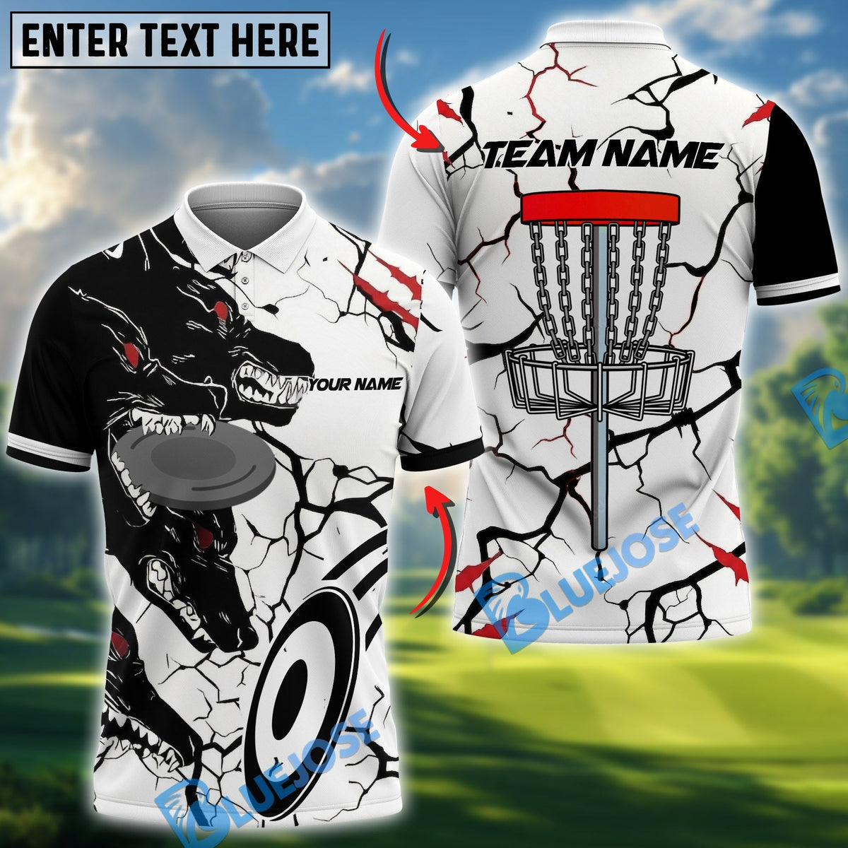 BlueJose Wolf Strike Disc Golf Polo Shirt Personalized Name, Team Name 3D Shirt (4 Colors)