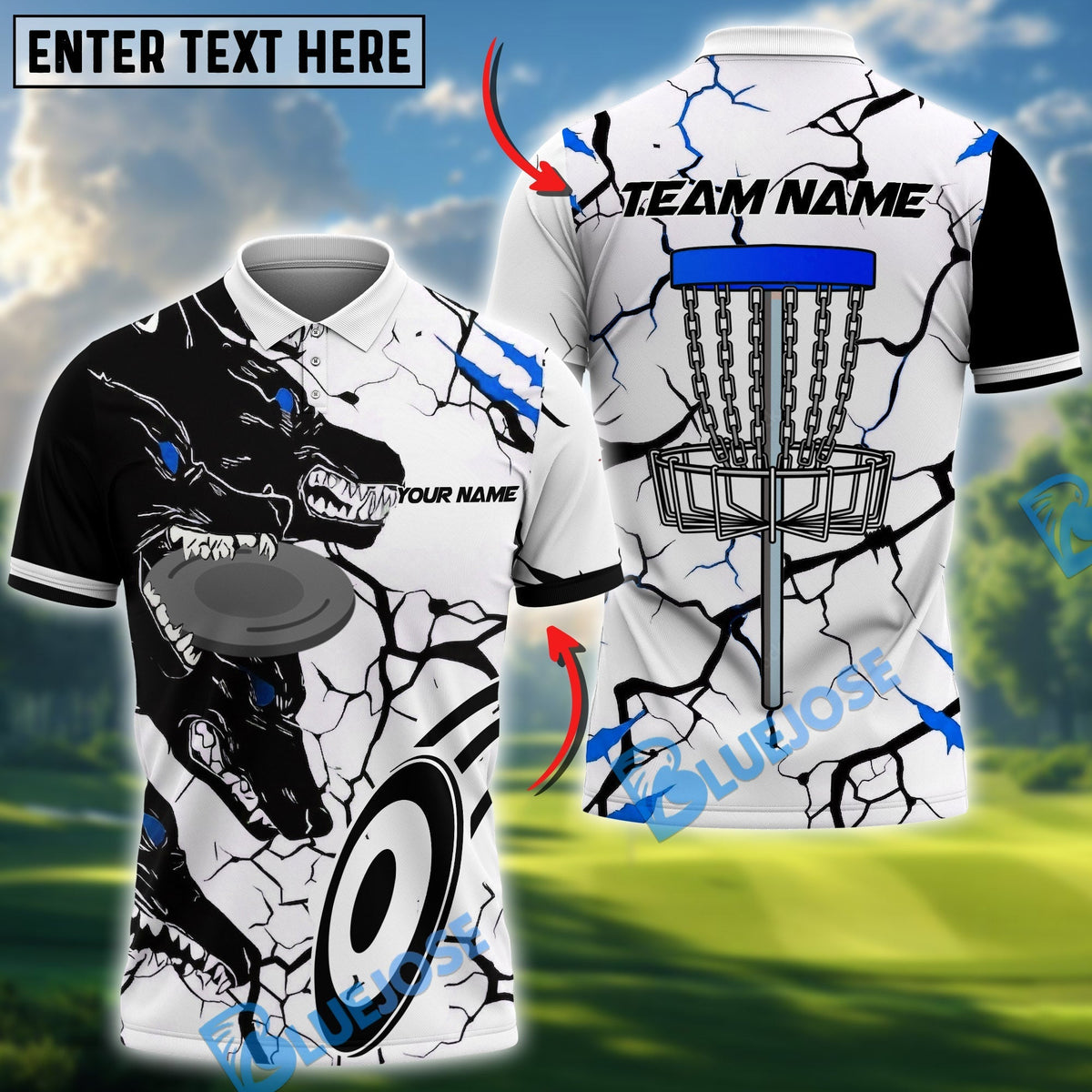 BlueJose Wolf Strike Disc Golf Polo Shirt Personalized Name, Team Name 3D Shirt (4 Colors)