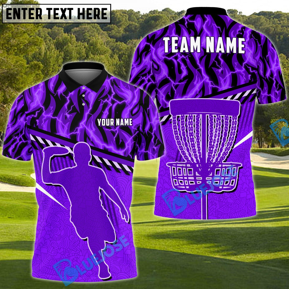 BlueJose Disc Golf Fire Flame Player Silhouette Personalized Name, Team Name 3D Shirt (4 Colors)