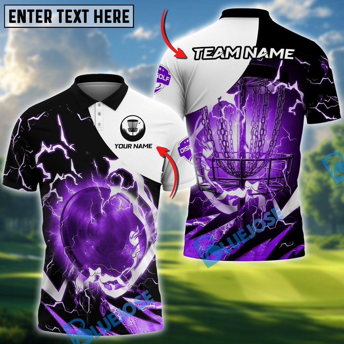 BlueJose Disc Golf Thunder Lightning Personalized Name, Team Name 3D Shirt (4 Colors)