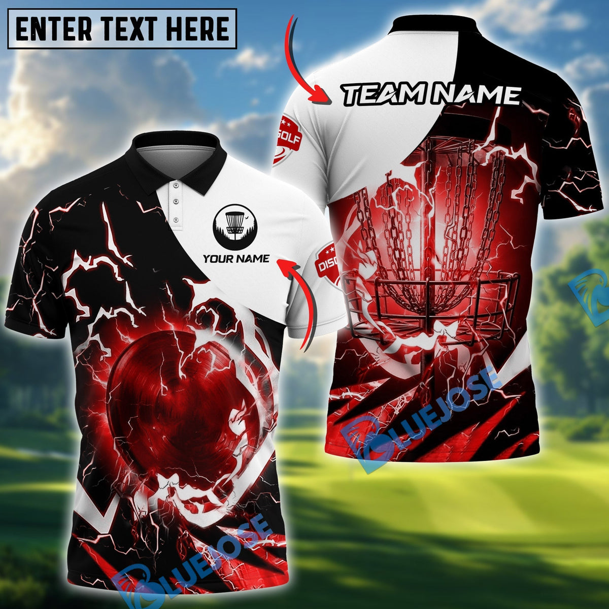 BlueJose Disc Golf Thunder Lightning Personalized Name, Team Name 3D Shirt (4 Colors)