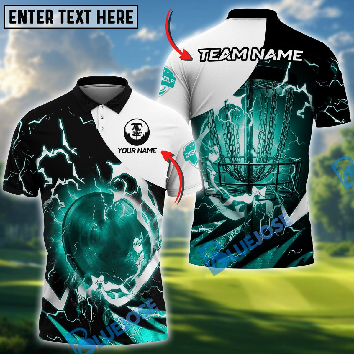 BlueJose Disc Golf Thunder Lightning Personalized Name, Team Name 3D Shirt (4 Colors)