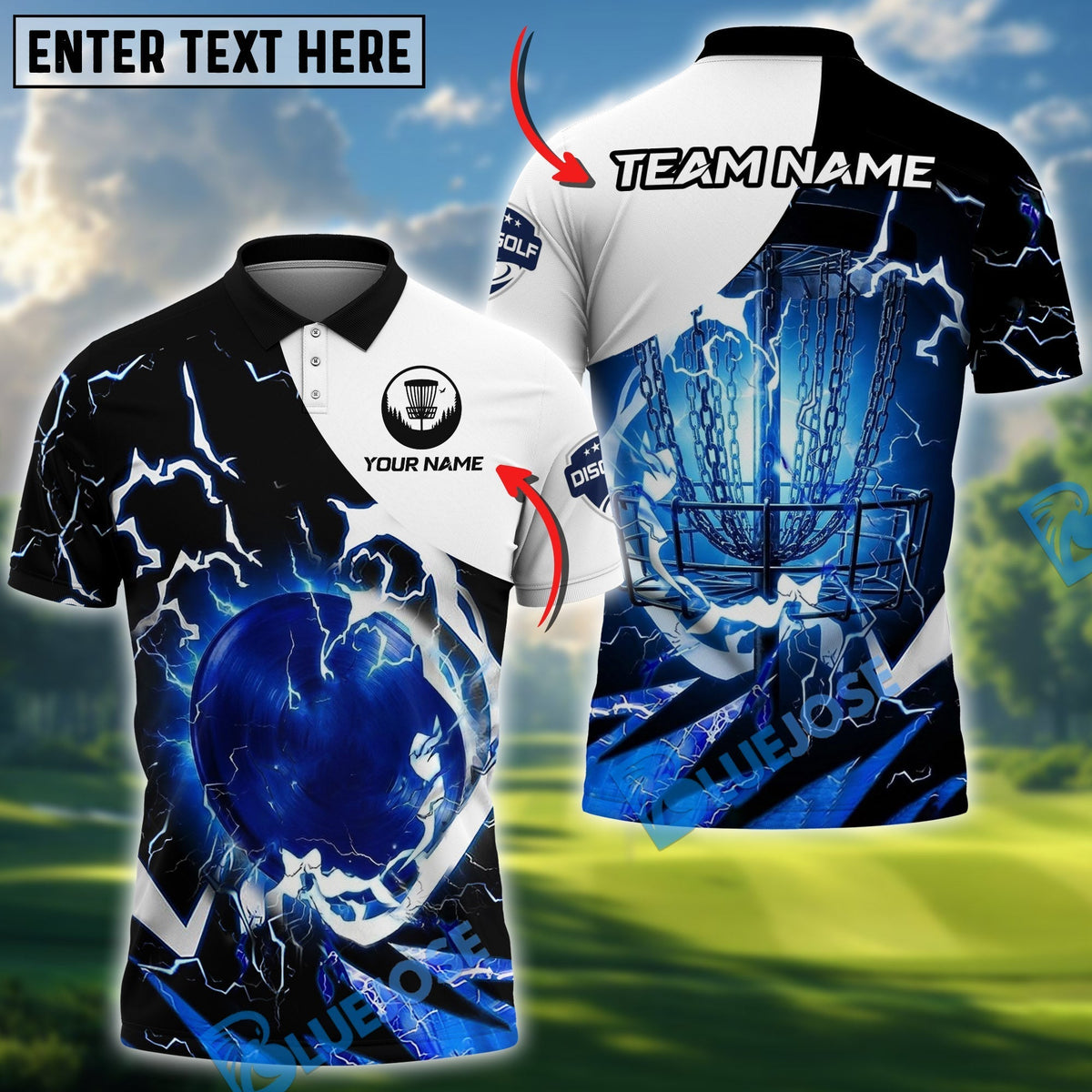 BlueJose Disc Golf Thunder Lightning Personalized Name, Team Name 3D Shirt (4 Colors)