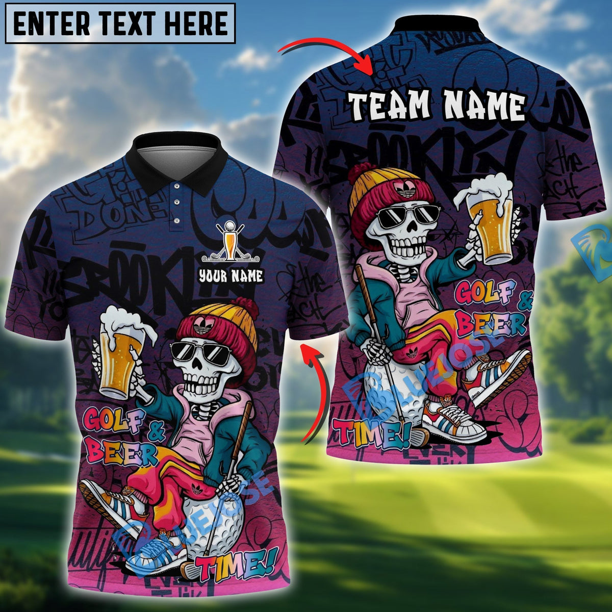 BlueJose Golf & Beer Time Polo Personalized Name, Team Name 3D Shirt (4 Colors)
