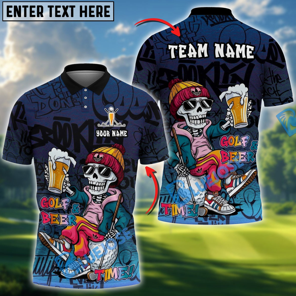 BlueJose Golf & Beer Time Polo Personalized Name, Team Name 3D Shirt (4 Colors)