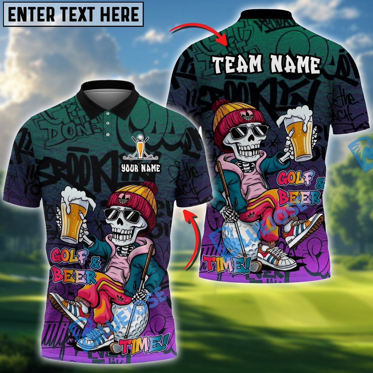 BlueJose Golf & Beer Time Polo Personalized Name, Team Name 3D Shirt (4 Colors)