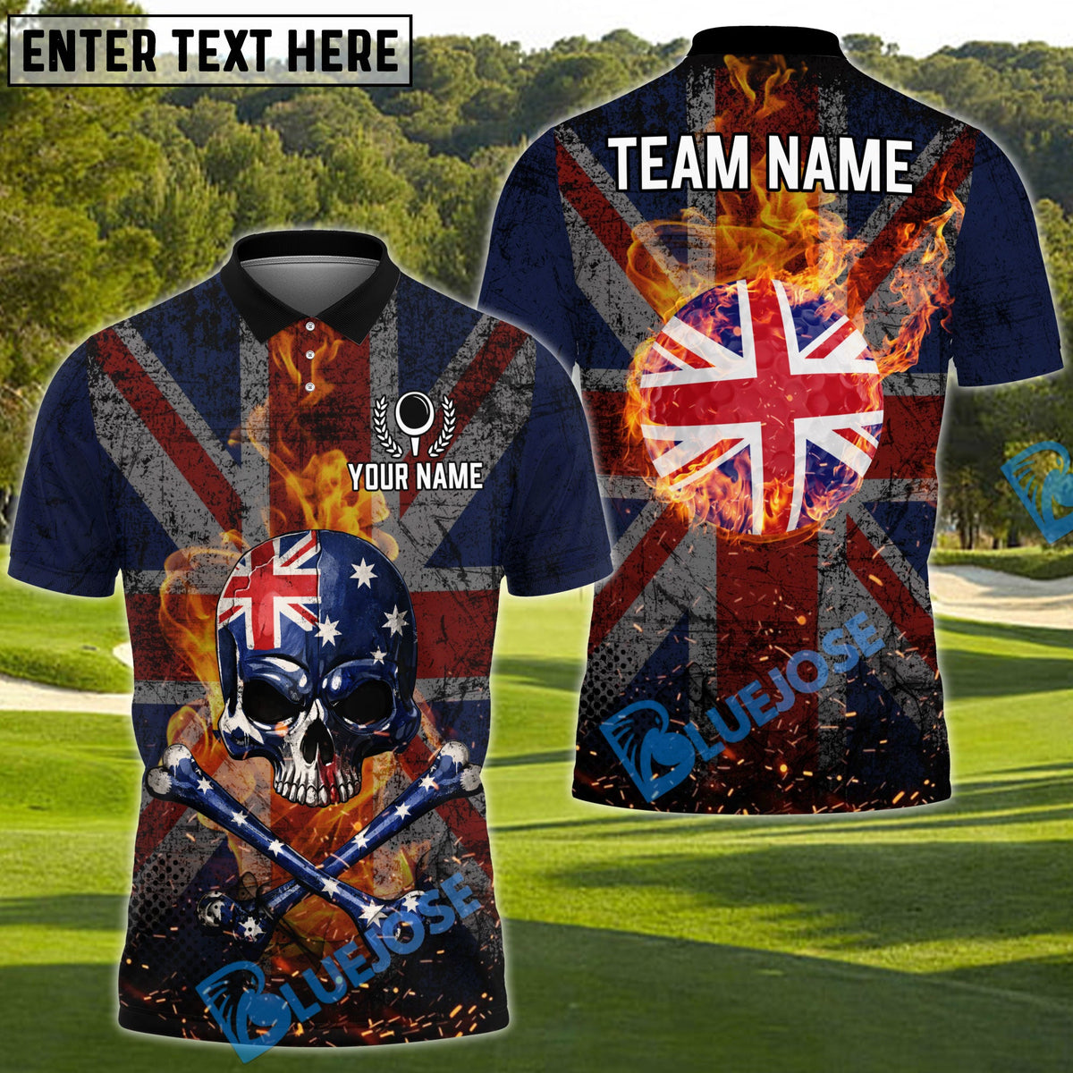 BlueJose Patriotic Skull Golf Polo Shirt Personalized Name, Team Name 3D Shirt (4 Colors)