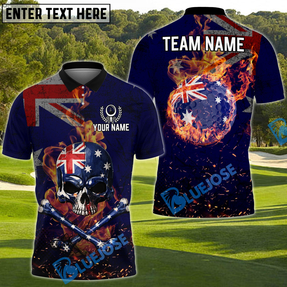 BlueJose Patriotic Skull Golf Polo Shirt Personalized Name, Team Name 3D Shirt (4 Colors)