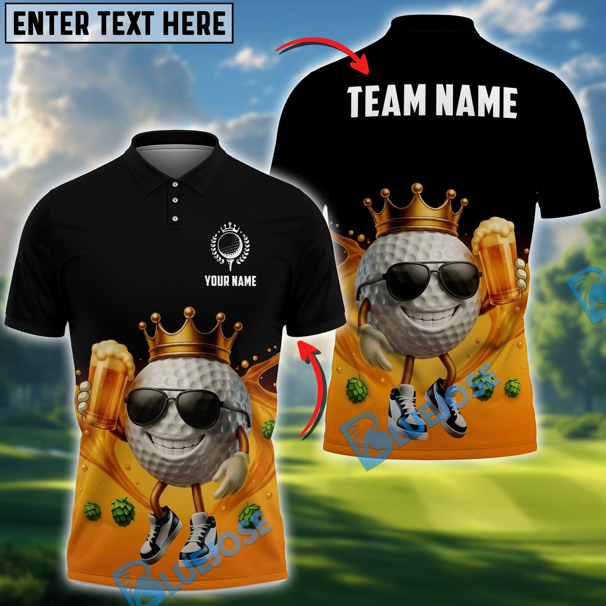 BlueJose King Of Golf And Beer Polo Customized Name, Team Name Shirts