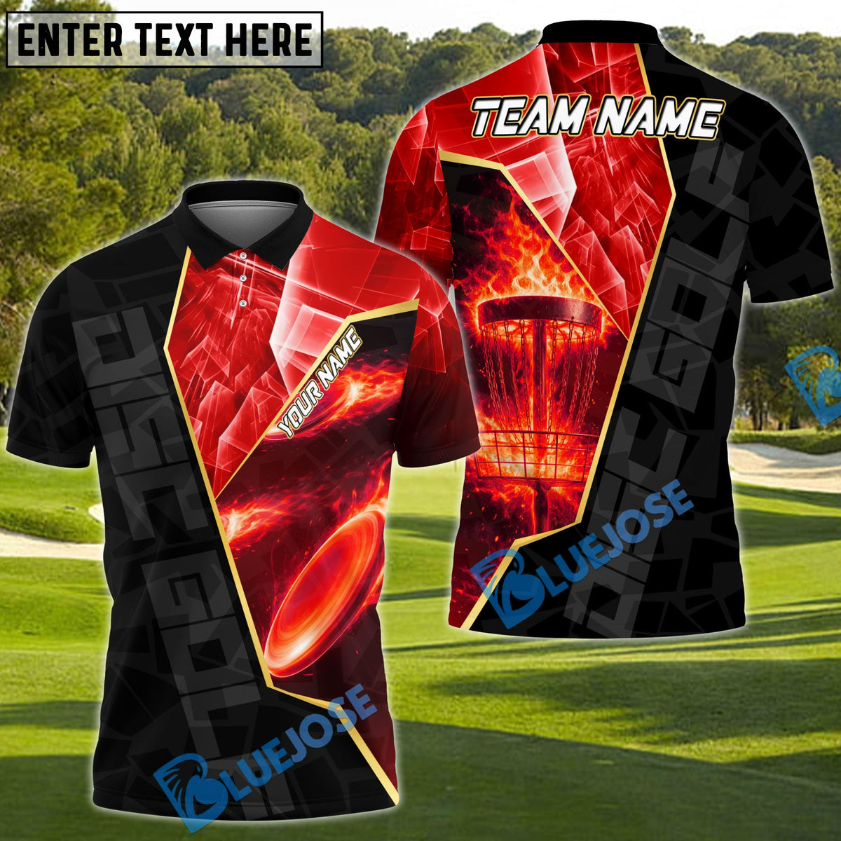 BlueJose Blazing Disc Golf Polo Personalized Name, Team Name 3D Shirt (4 Colors)