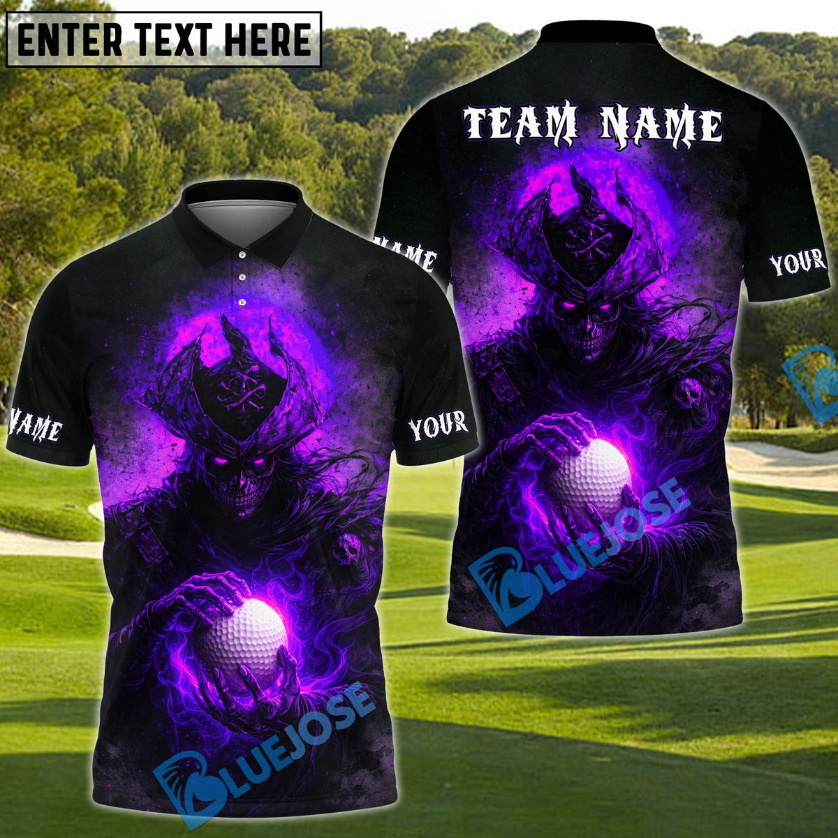 BlueJose Dark Skull Golf Polo Personalized Name, Team Name 3D Shirt (4 Colors)