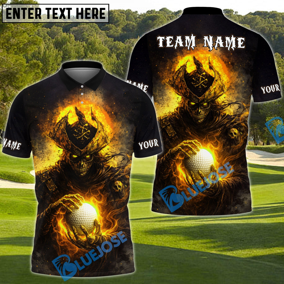 BlueJose Dark Skull Golf Polo Personalized Name, Team Name 3D Shirt (4 Colors)