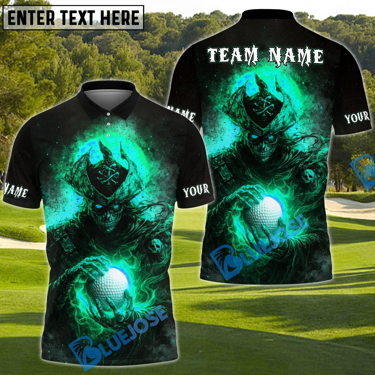 BlueJose Dark Skull Golf Polo Personalized Name, Team Name 3D Shirt (4 Colors)