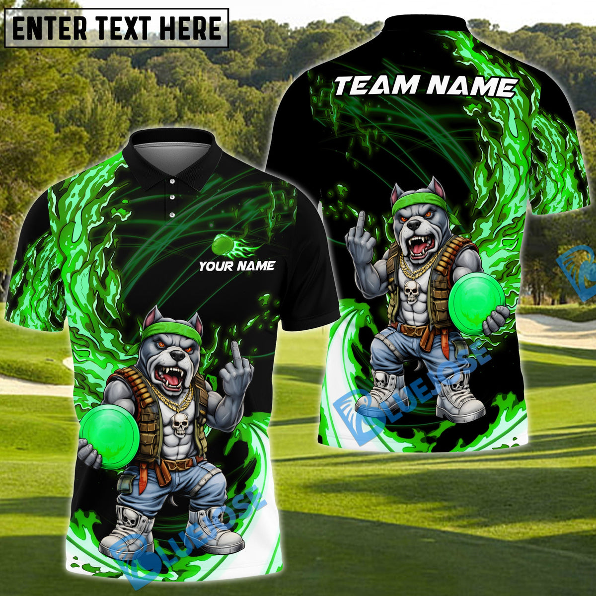 BlueJose Fire Strike Wolf Disc Golf Polo Personalized Name, Team Name 3D Shirt (4 Colors)