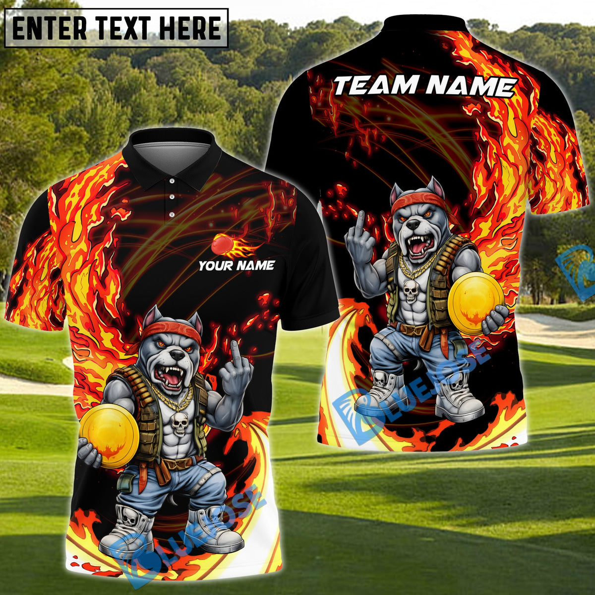 BlueJose Fire Strike Wolf Disc Golf Polo Personalized Name, Team Name 3D Shirt (4 Colors)