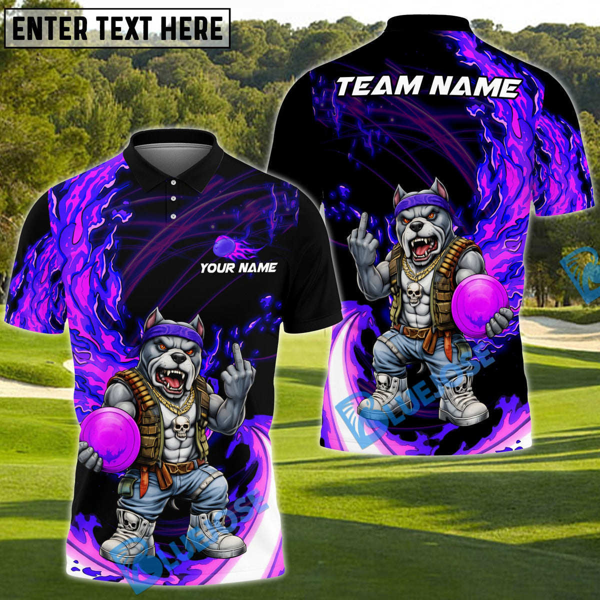 BlueJose Fire Strike Wolf Disc Golf Polo Personalized Name, Team Name 3D Shirt (4 Colors)