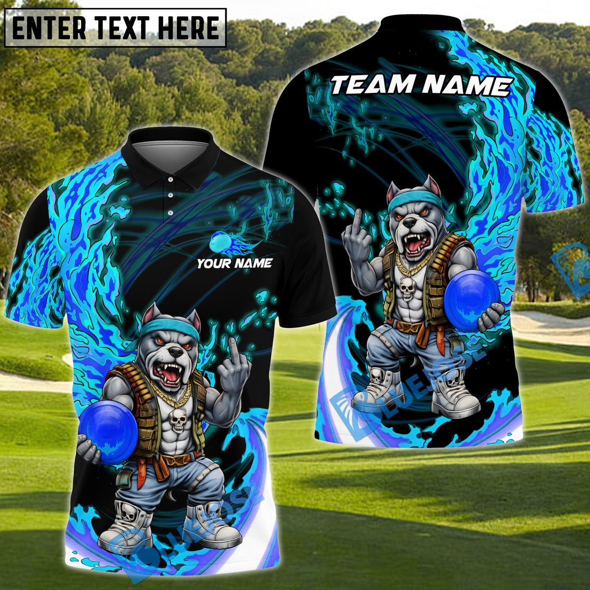 BlueJose Fire Strike Wolf Disc Golf Polo Personalized Name, Team Name 3D Shirt (4 Colors)
