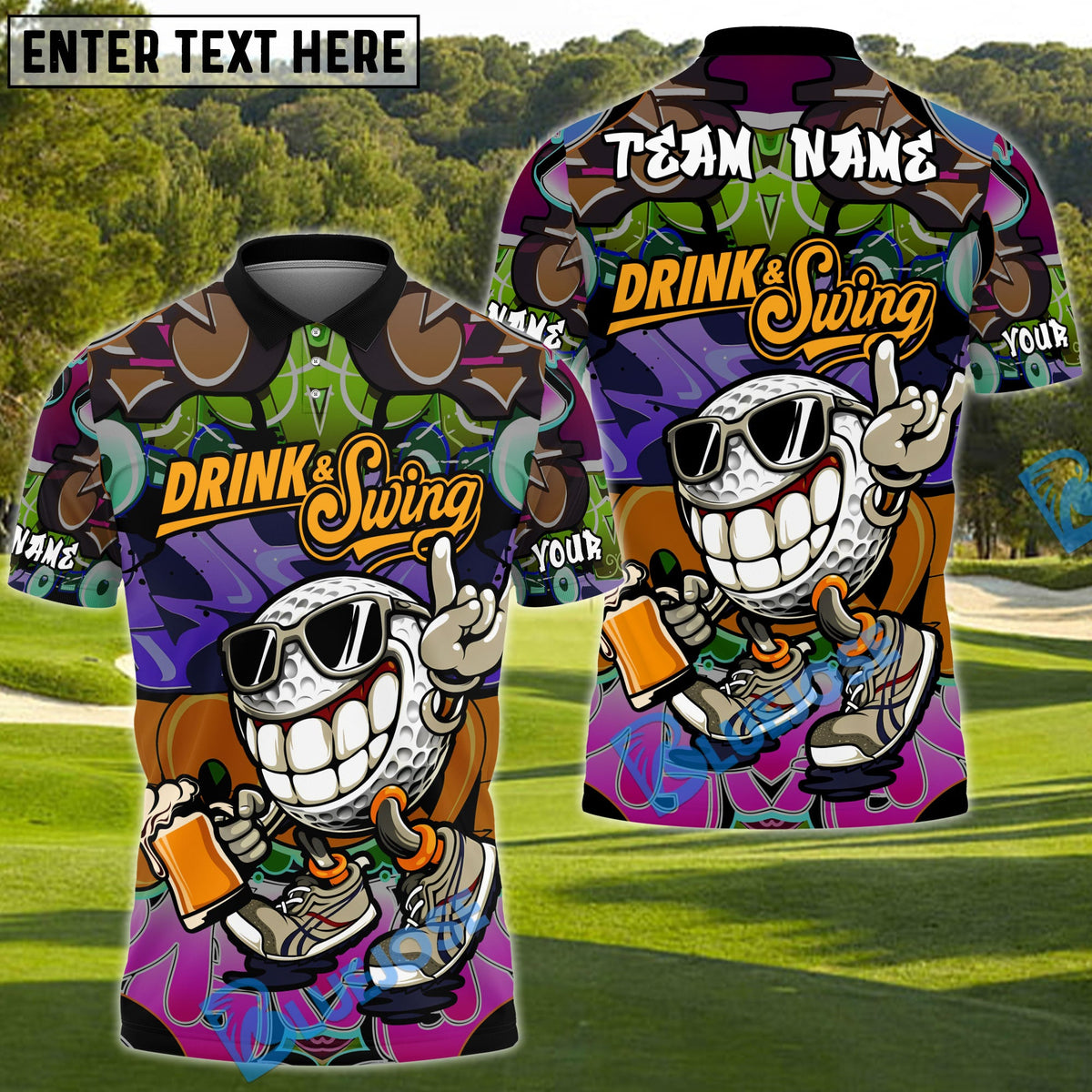 BlueJose Street Golf Drinker Golf Polo Personalized Name, Team Name 3D Shirt (4 Colors)