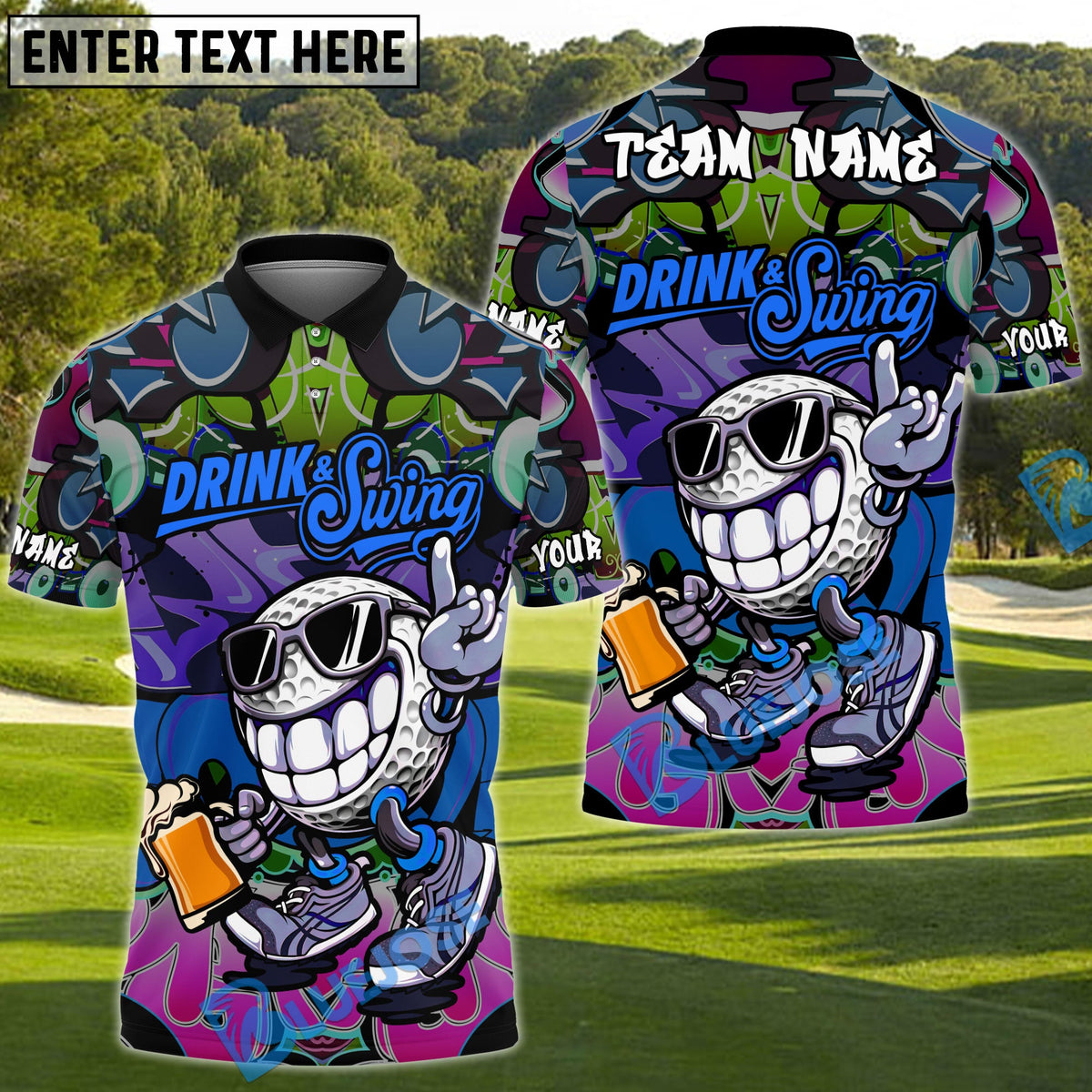 BlueJose Street Golf Drinker Golf Polo Personalized Name, Team Name 3D Shirt (4 Colors)