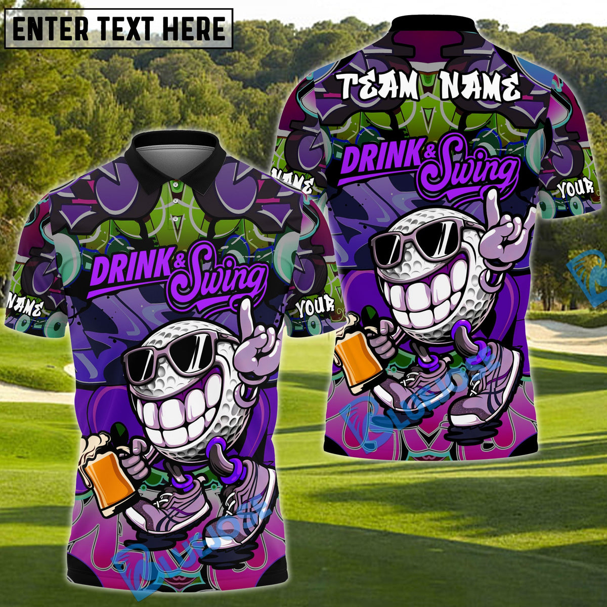 BlueJose Street Golf Drinker Golf Polo Personalized Name, Team Name 3D Shirt (4 Colors)