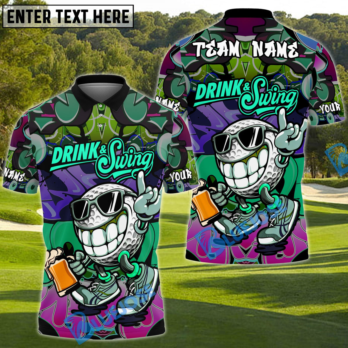 BlueJose Street Golf Drinker Golf Polo Personalized Name, Team Name 3D Shirt (4 Colors)
