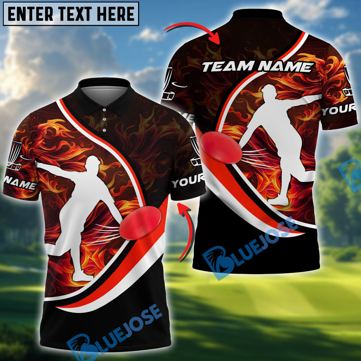 BlueJose Power Strike Disc Golf Polo Personalized Name, Team Name 3D Shirt (4 Colors)