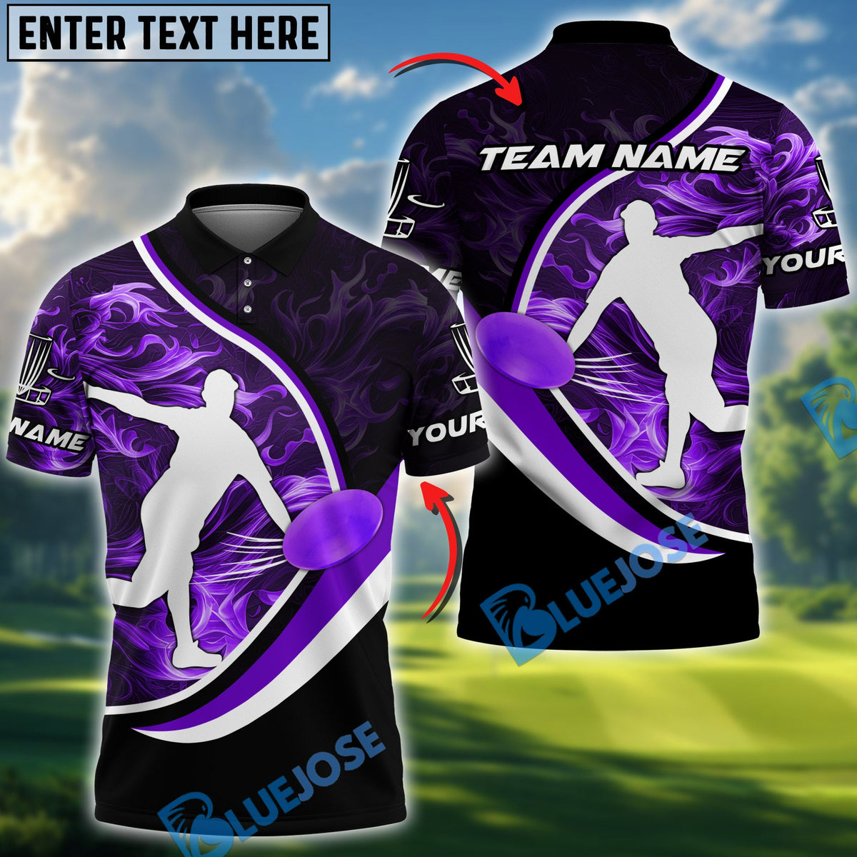 BlueJose Power Strike Disc Golf Polo Personalized Name, Team Name 3D Shirt (4 Colors)