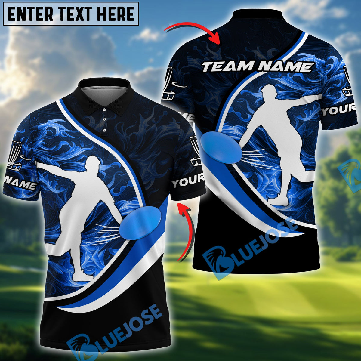 BlueJose Power Strike Disc Golf Polo Personalized Name, Team Name 3D Shirt (4 Colors)