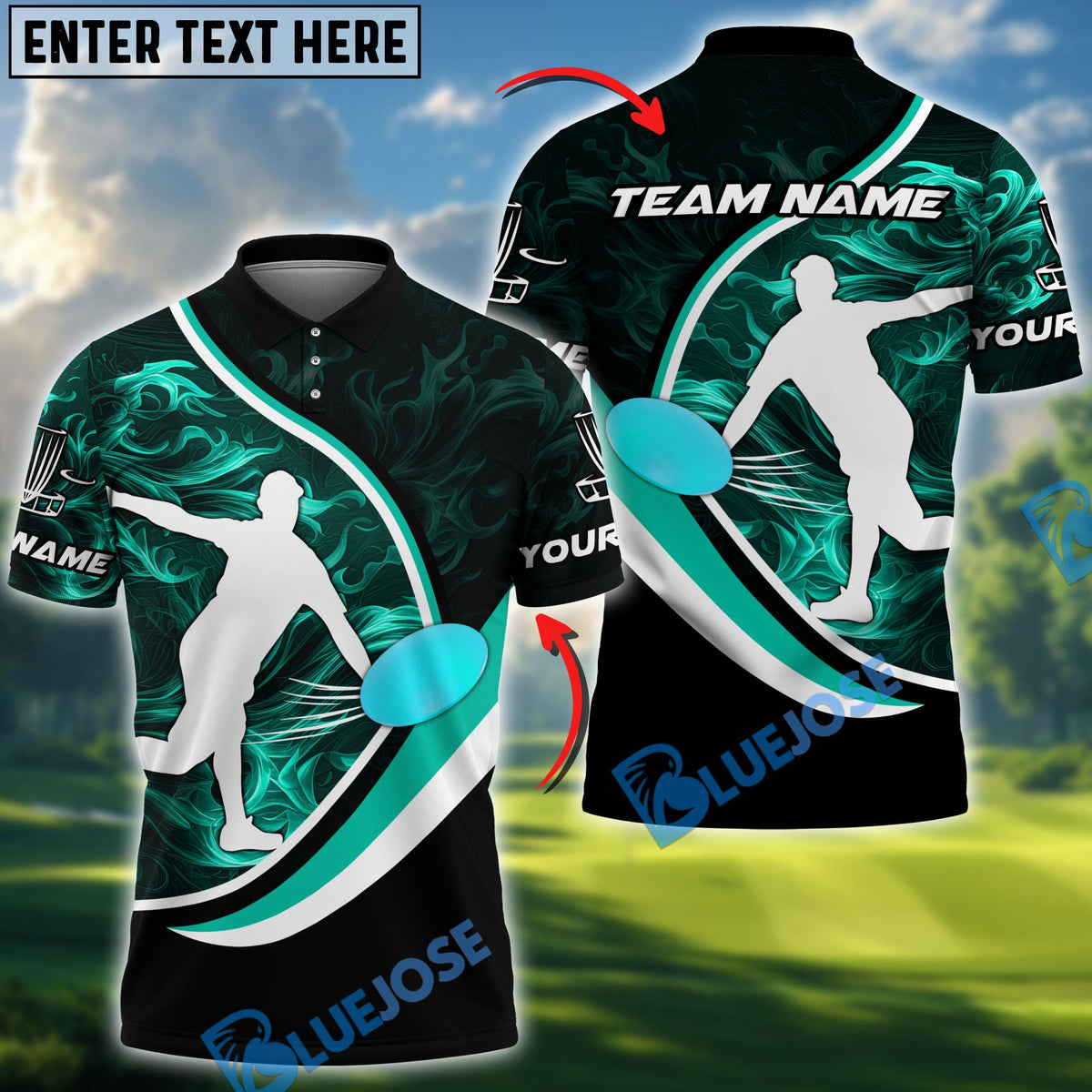 BlueJose Power Strike Disc Golf Polo Personalized Name, Team Name 3D Shirt (4 Colors)