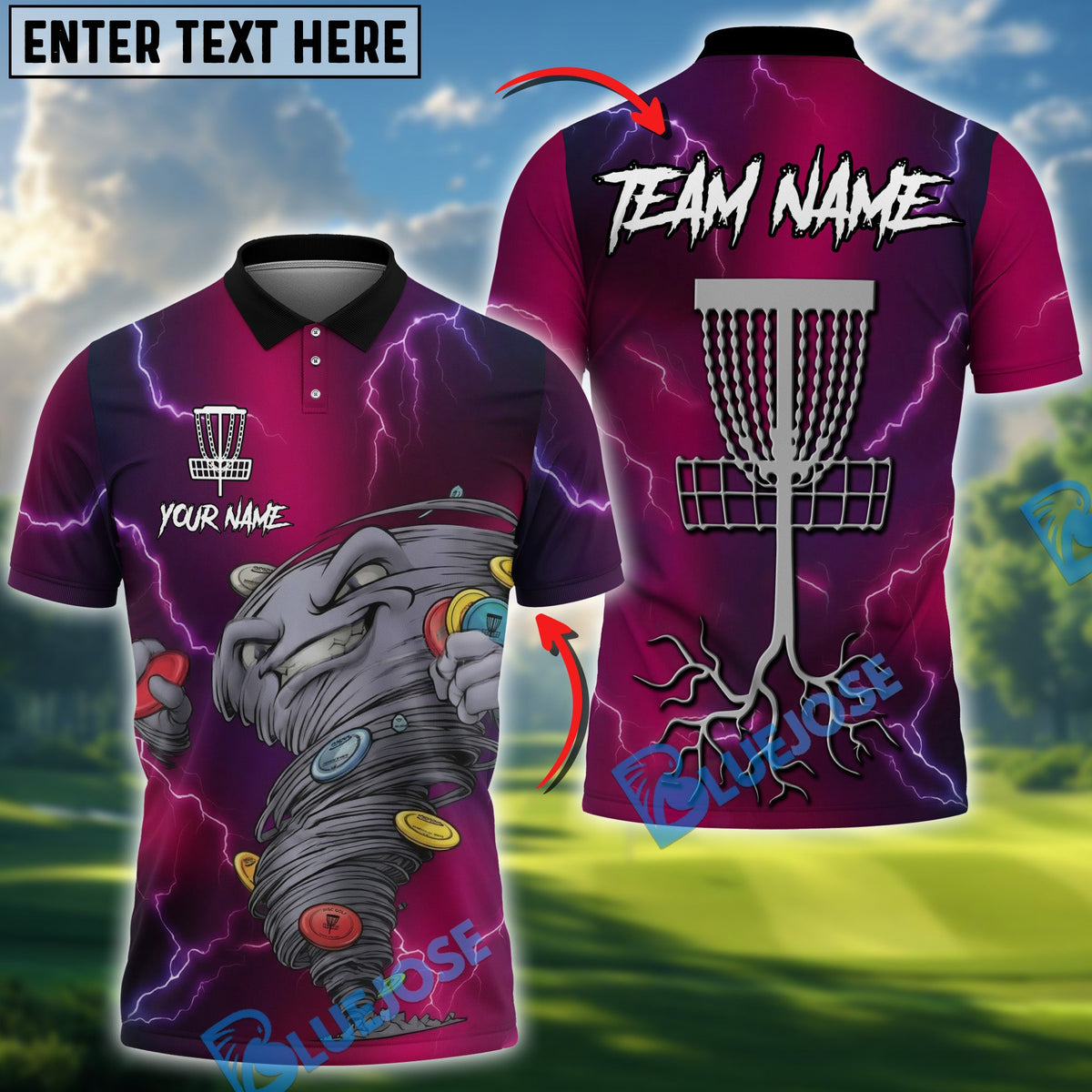 BlueJose Strike Flight Disc Golf Polo Personalized Name, Team Name 3D Shirt (4 Colors)