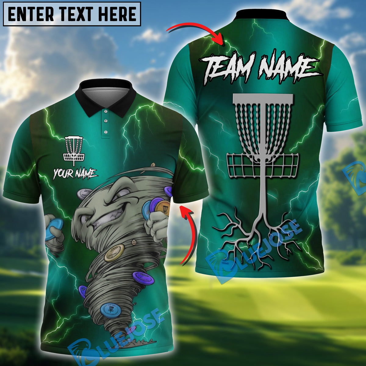 BlueJose Strike Flight Disc Golf Polo Personalized Name, Team Name 3D Shirt (4 Colors)