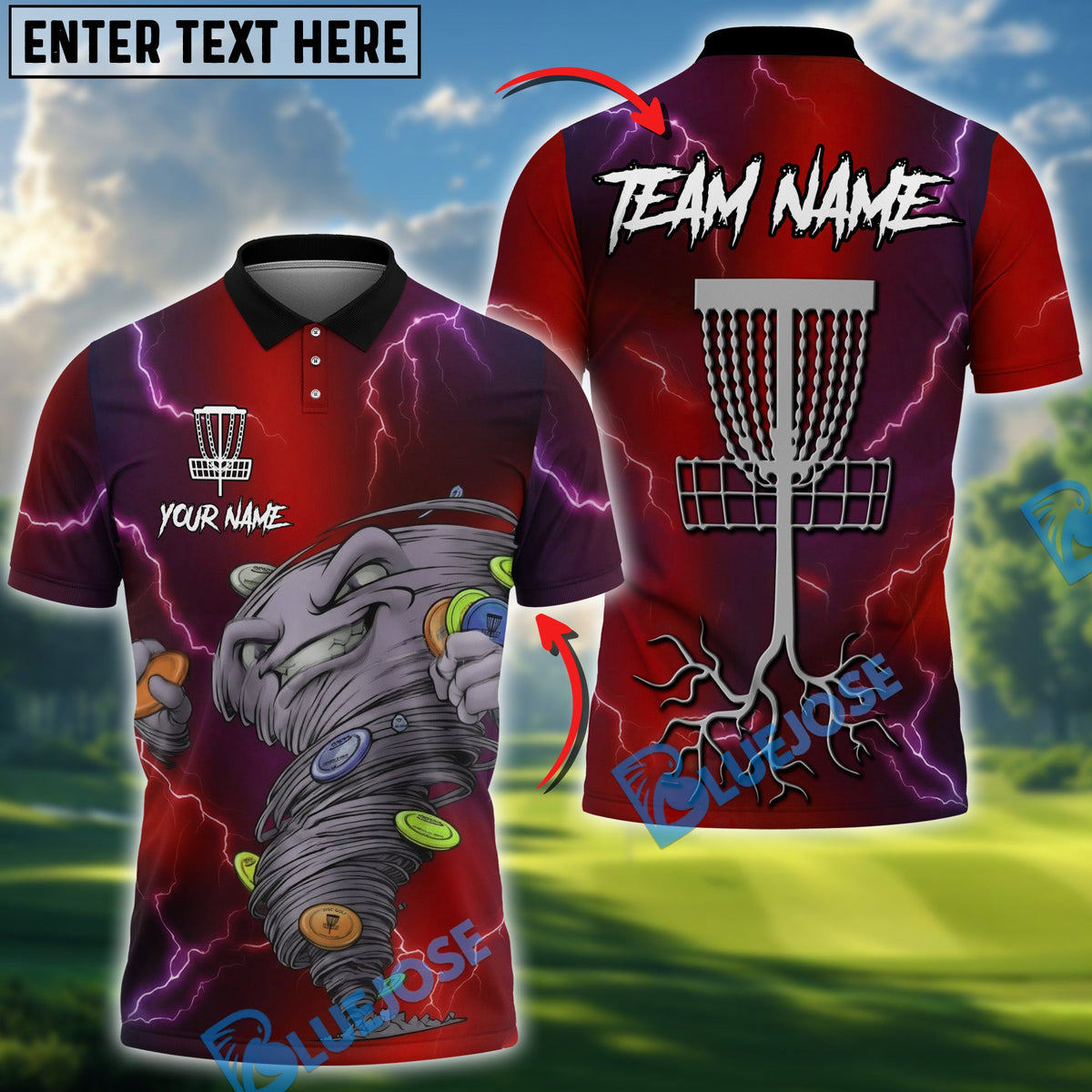 BlueJose Strike Flight Disc Golf Polo Personalized Name, Team Name 3D Shirt (4 Colors)