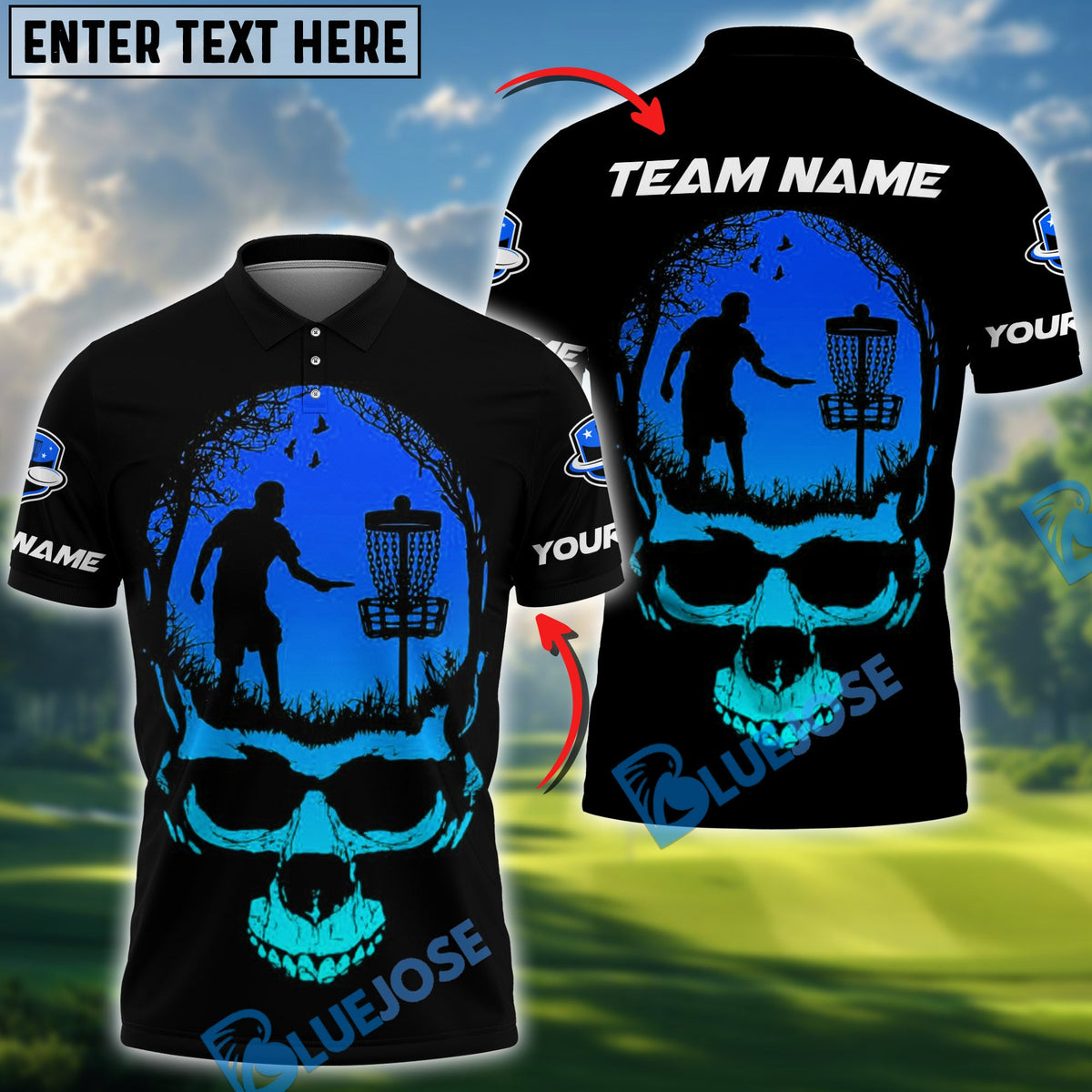 BlueJose Skull Forest Disc Golf Polo Personalized Name, Team Name 3D Shirt (4 Colors)