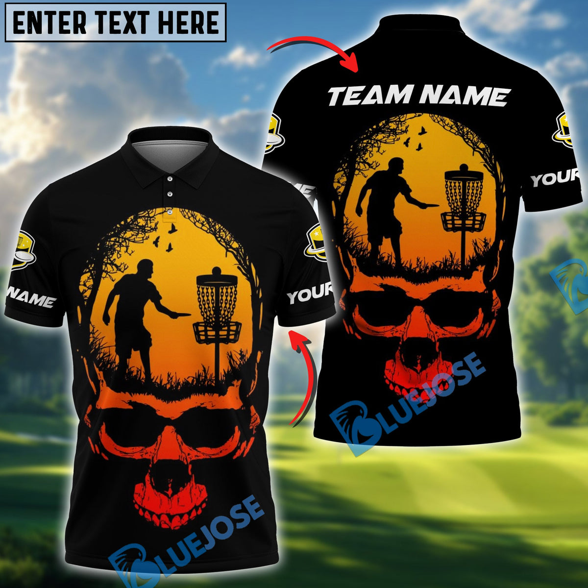 BlueJose Skull Forest Disc Golf Polo Personalized Name, Team Name 3D Shirt (4 Colors)
