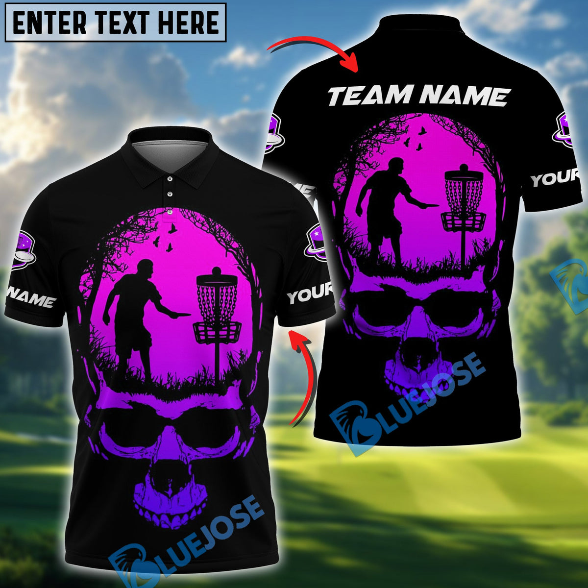 BlueJose Skull Forest Disc Golf Polo Personalized Name, Team Name 3D Shirt (4 Colors)