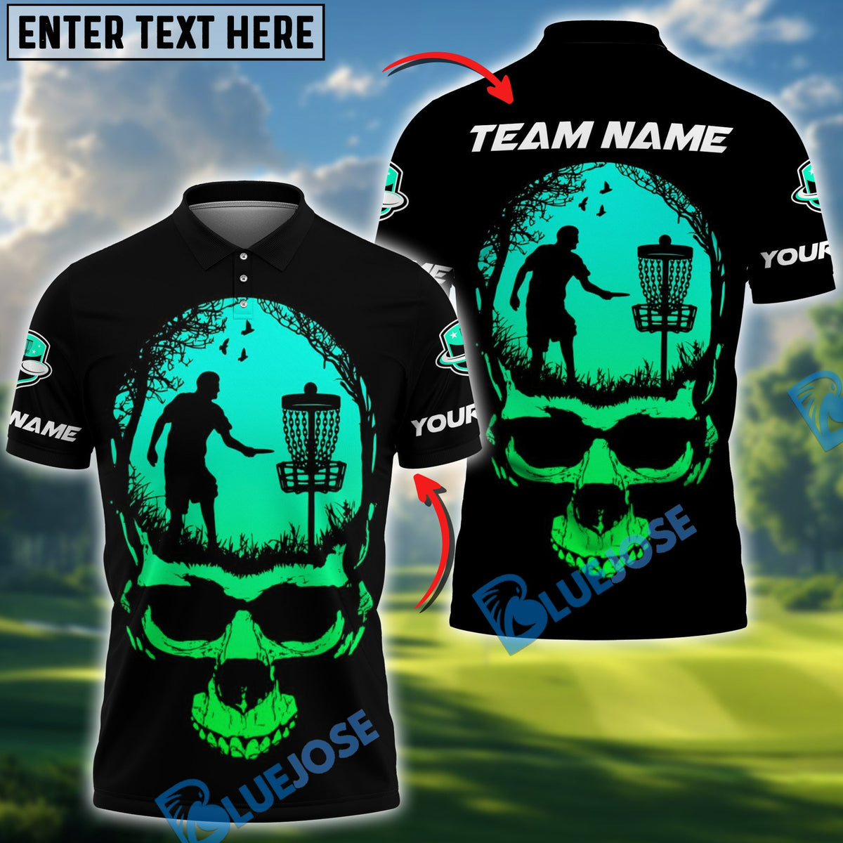 BlueJose Skull Forest Disc Golf Polo Personalized Name, Team Name 3D Shirt (4 Colors)
