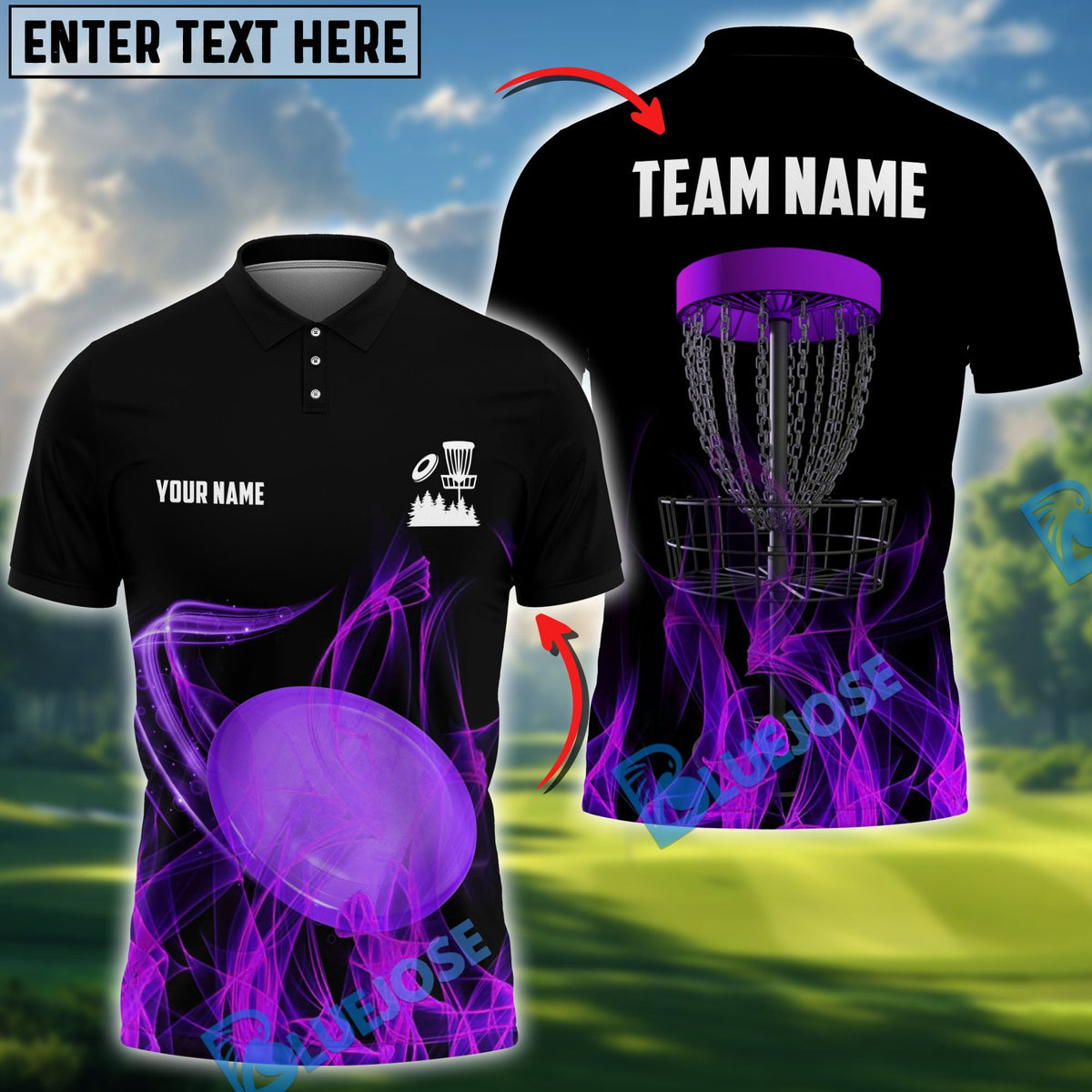 BlueJose Disc Golf Power Polo Personalized Name, Team Name 3D Shirt (4 Colors)