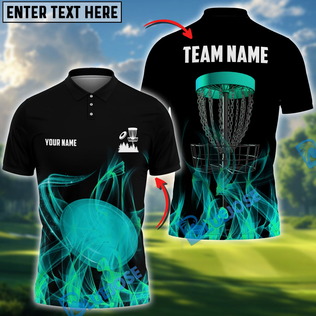BlueJose Disc Golf Power Polo Personalized Name, Team Name 3D Shirt (4 Colors)