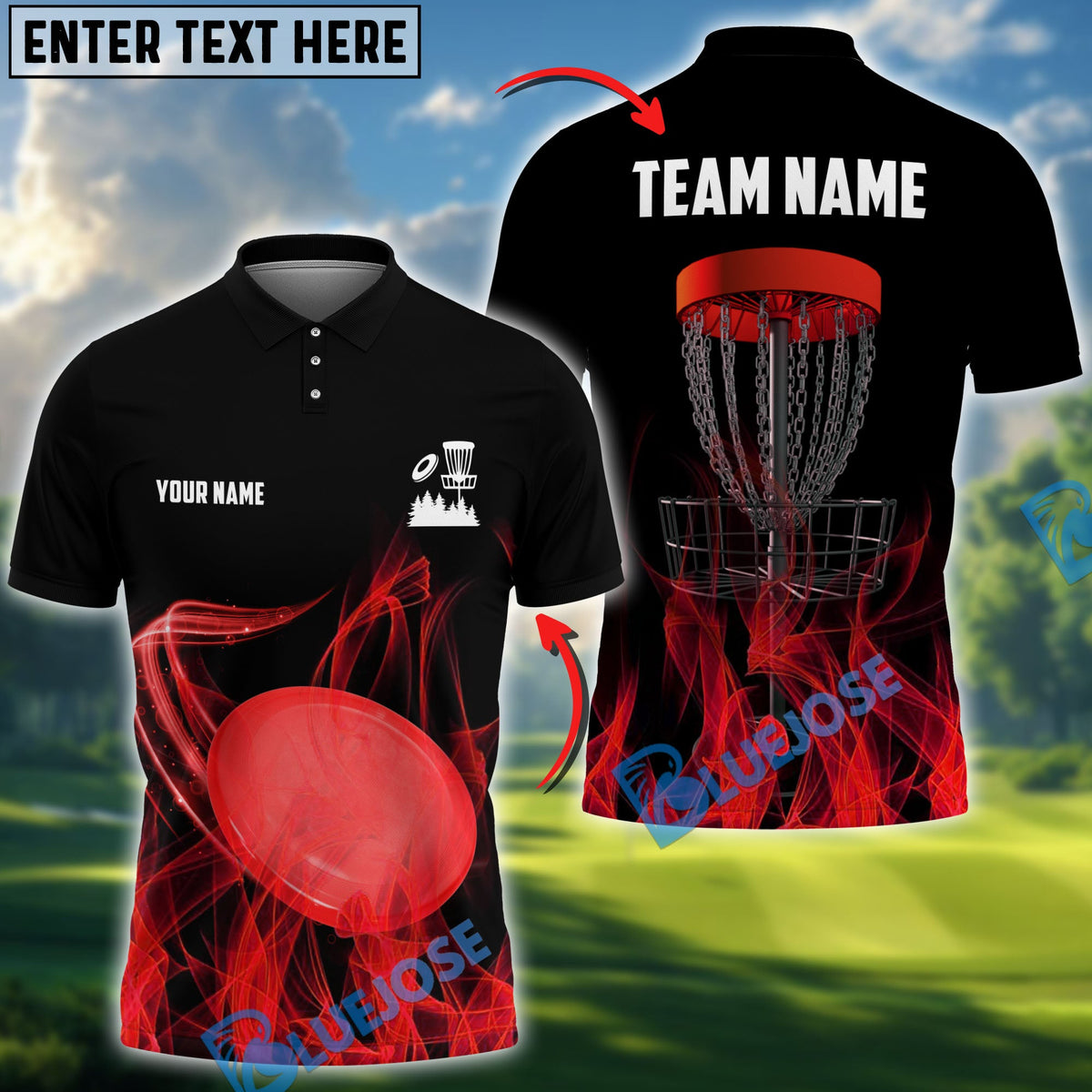 BlueJose Disc Golf Power Polo Personalized Name, Team Name 3D Shirt (4 Colors)
