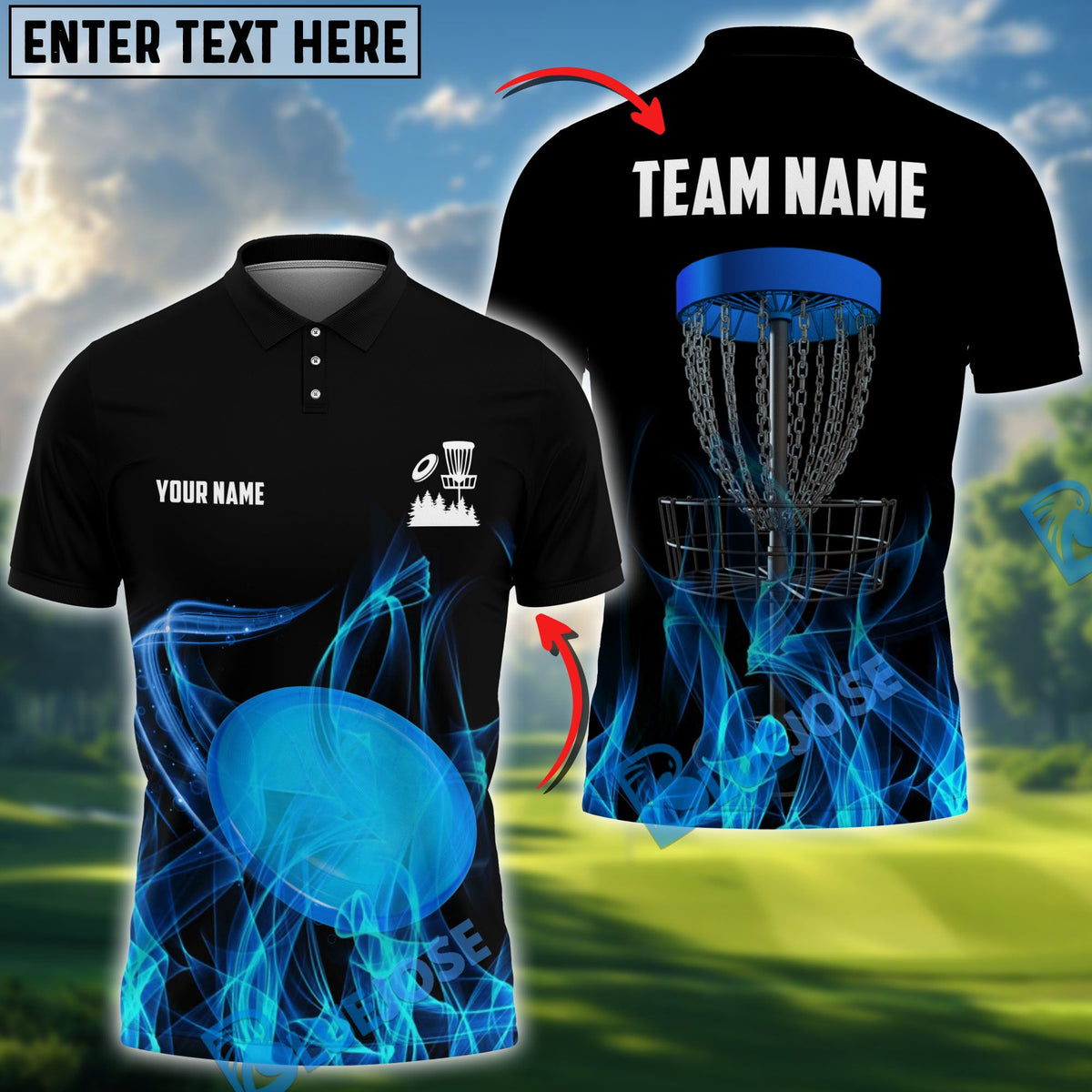 BlueJose Disc Golf Power Polo Personalized Name, Team Name 3D Shirt (4 Colors)
